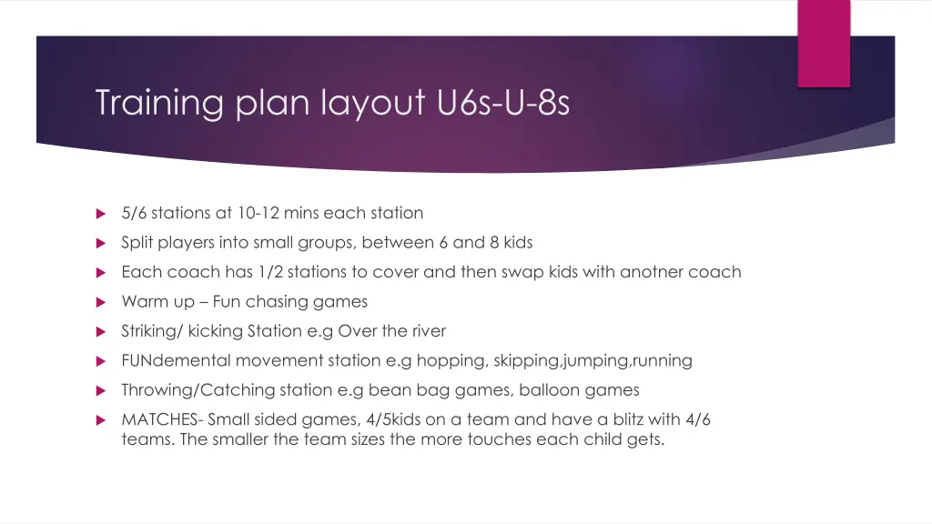 training plan layout u6s u 8s