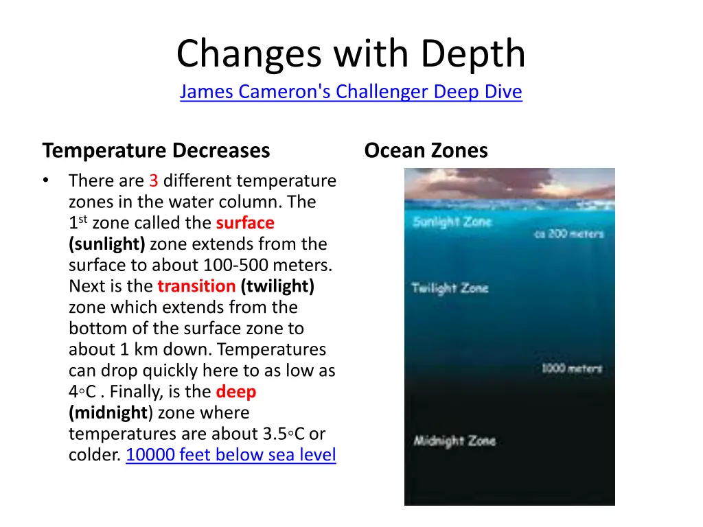 changes with depth james cameron s challenger