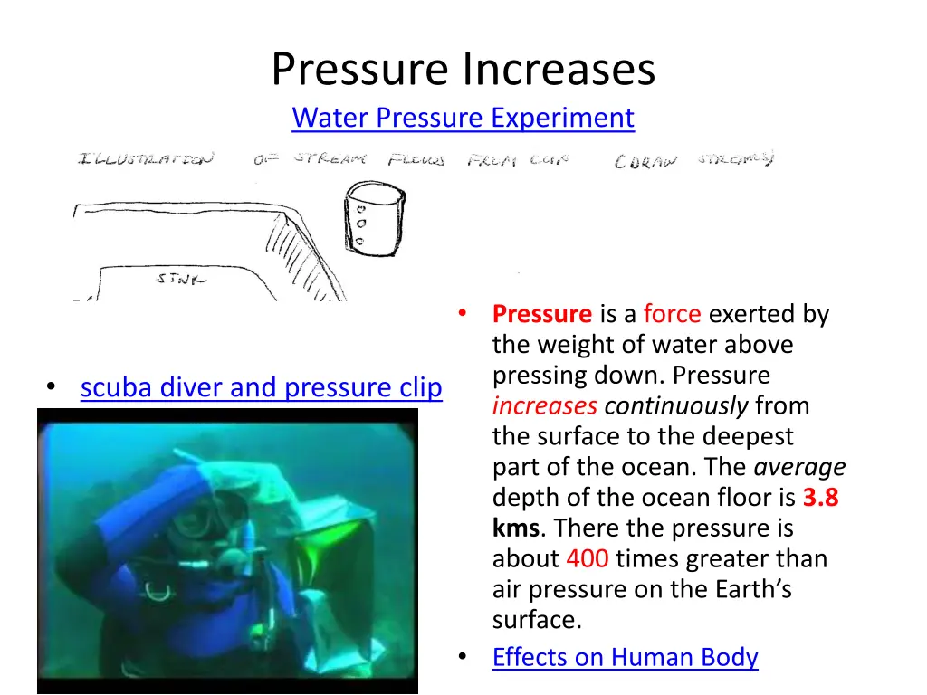 pressure increases water pressure experiment