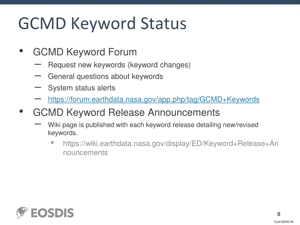 gcmd keyword status 1