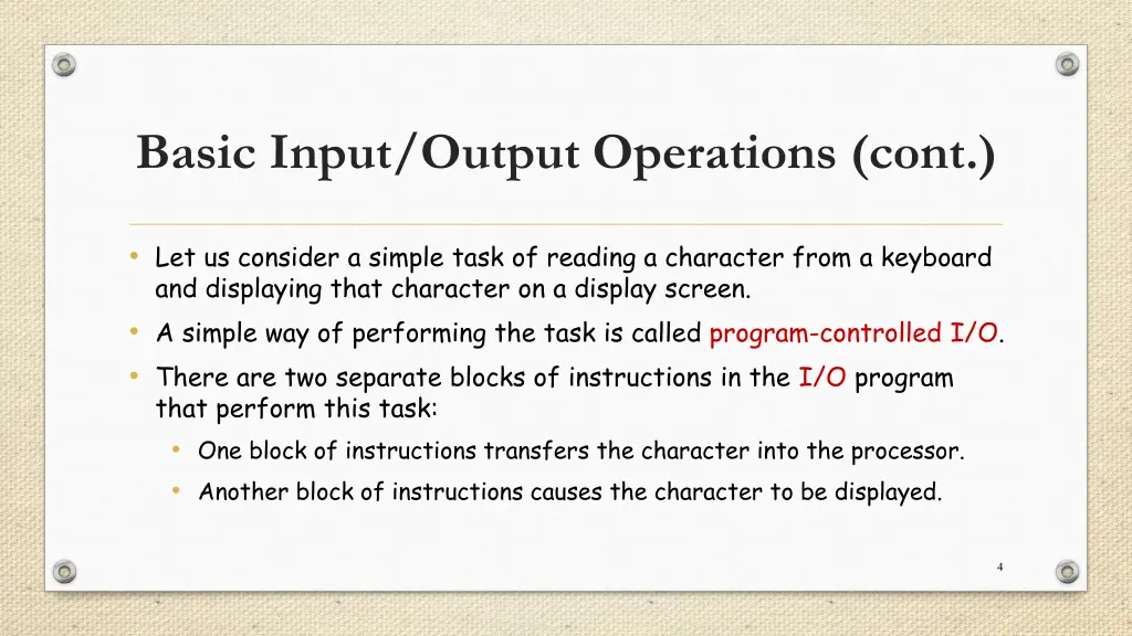 basic input output operations cont