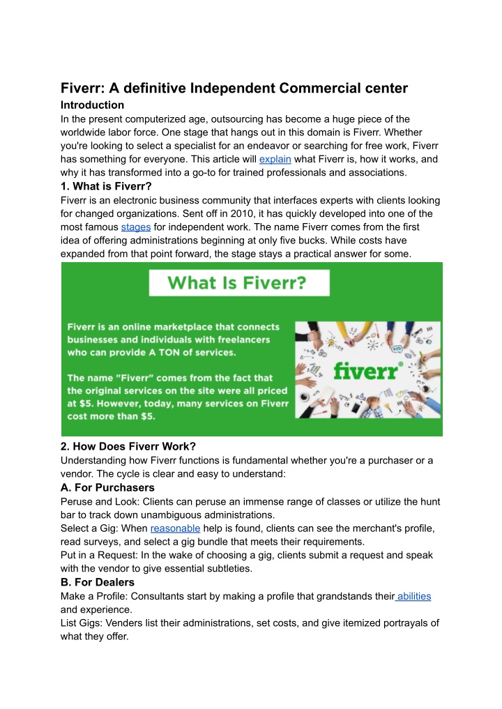 fiverr a definitive independent commercial center