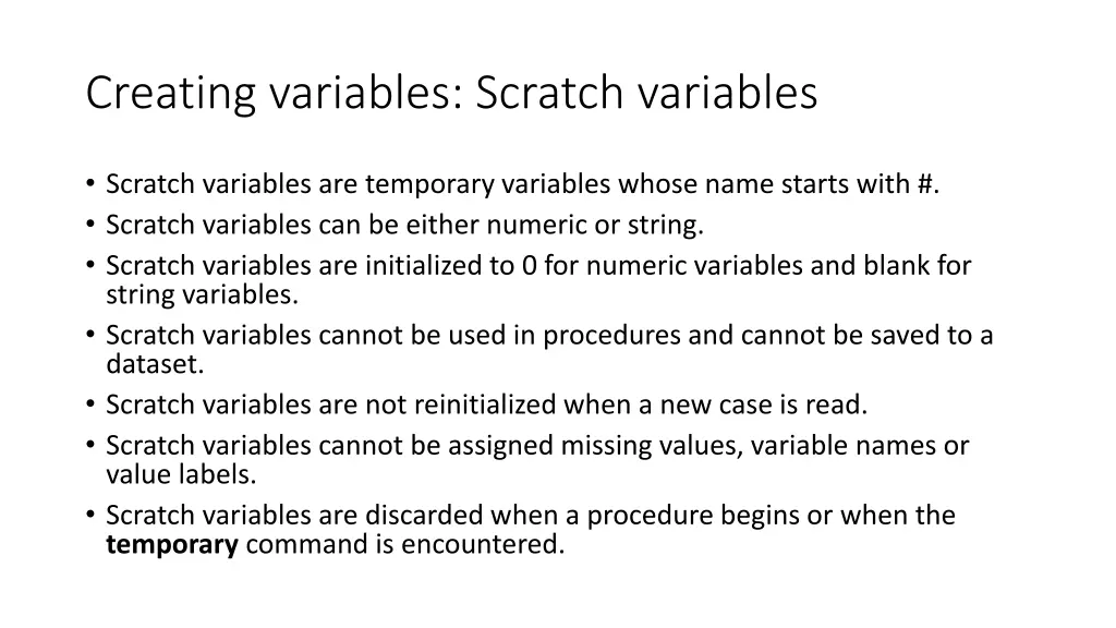 creating variables scratch variables