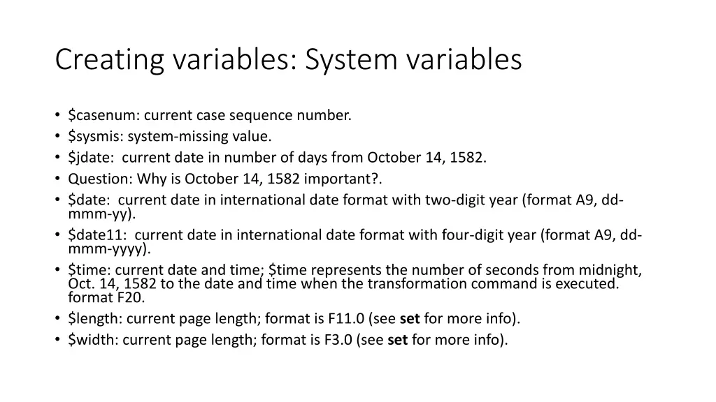 creating variables system variables 1