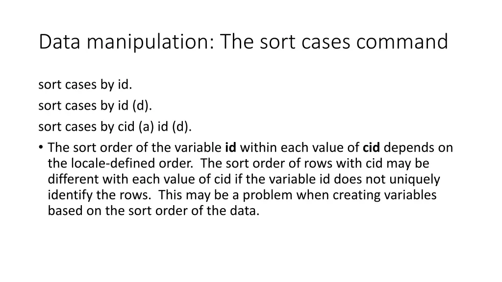 data manipulation the sort cases command 1