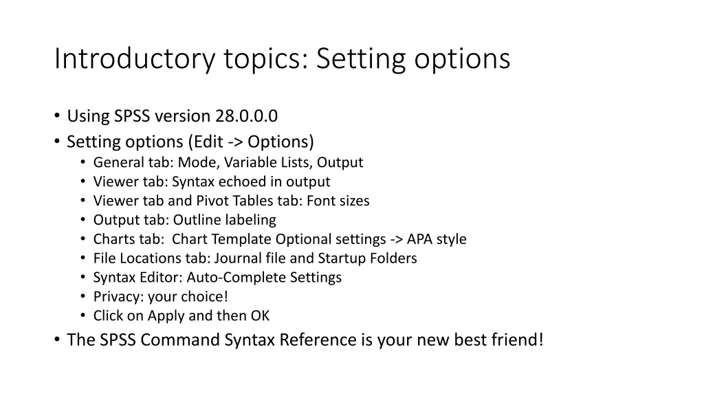 introductory topics setting options