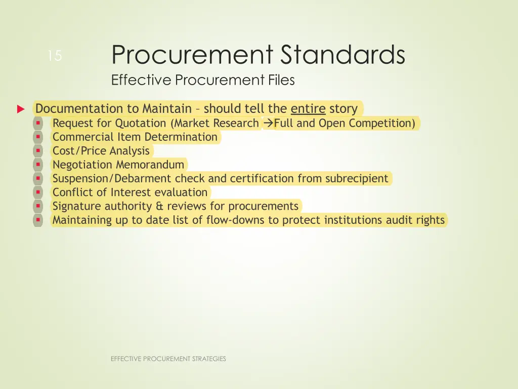 procurement standards effective procurement files