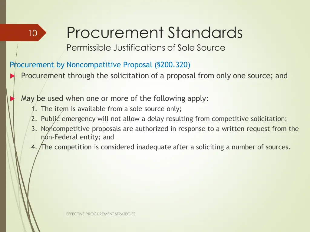 procurement standards permissible justifications