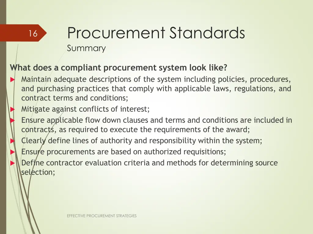 procurement standards summary