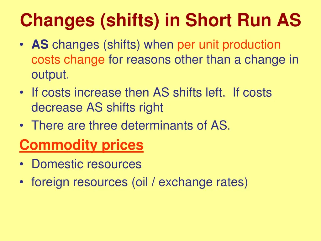 changes shifts in short run as