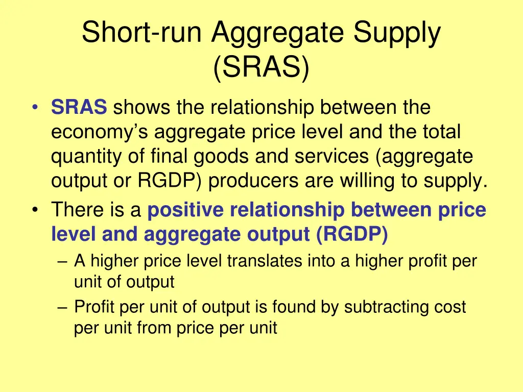 short run aggregate supply sras