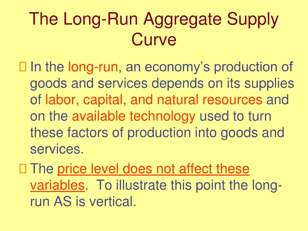 the long run aggregate supply curve