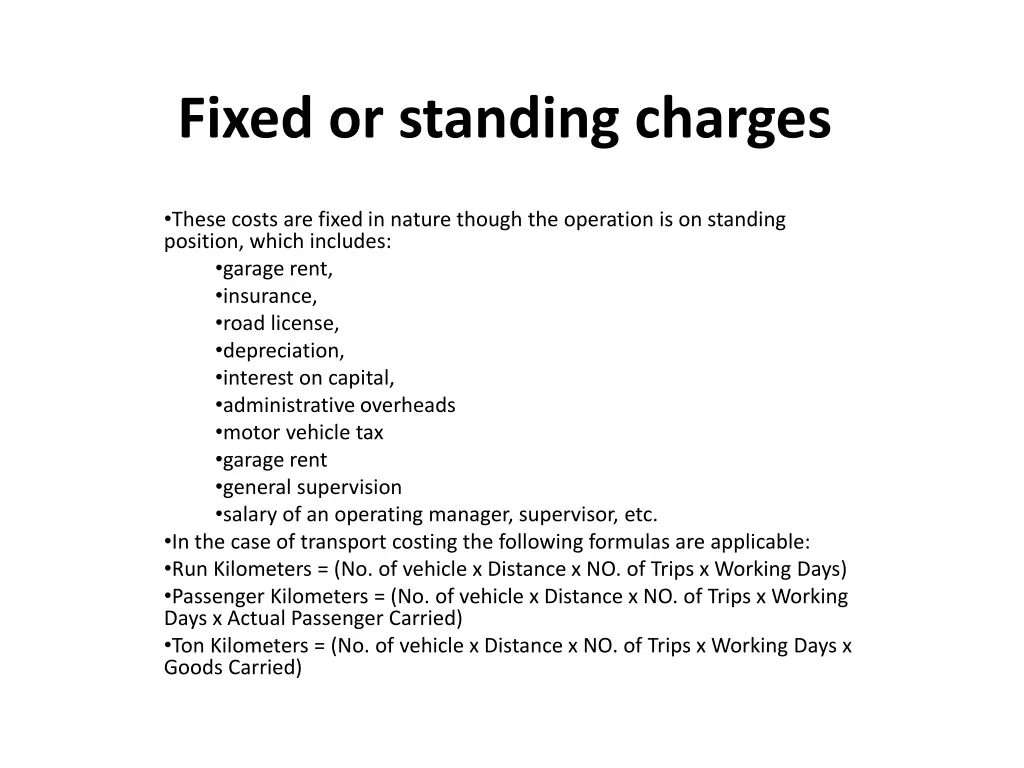 fixed or standing charges