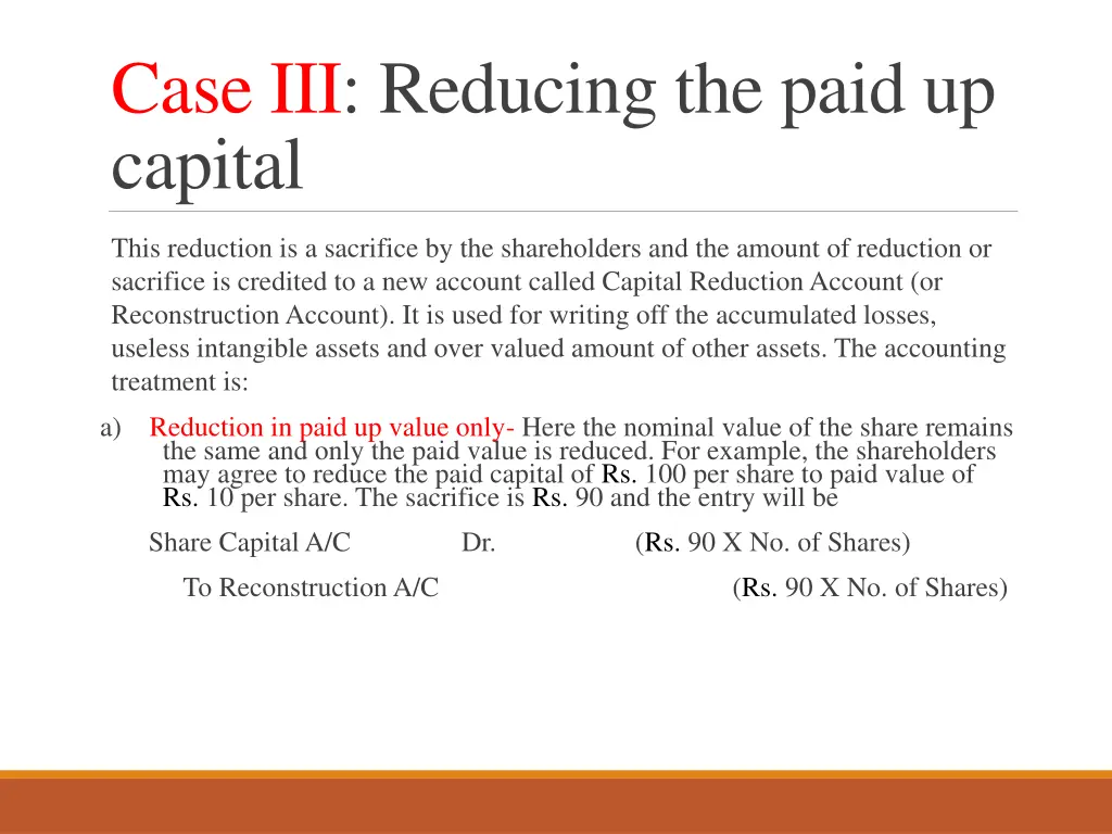 case iii reducing the paid up capital