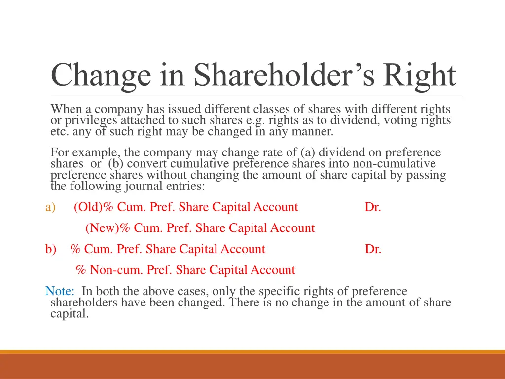 change in shareholder s right