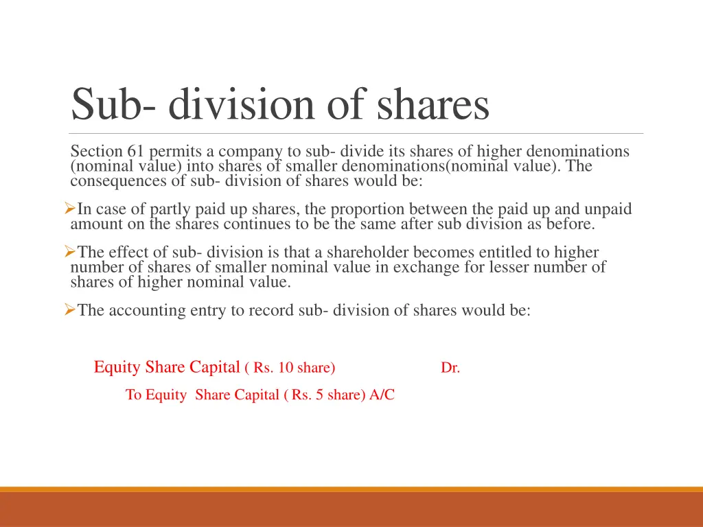 sub division of shares