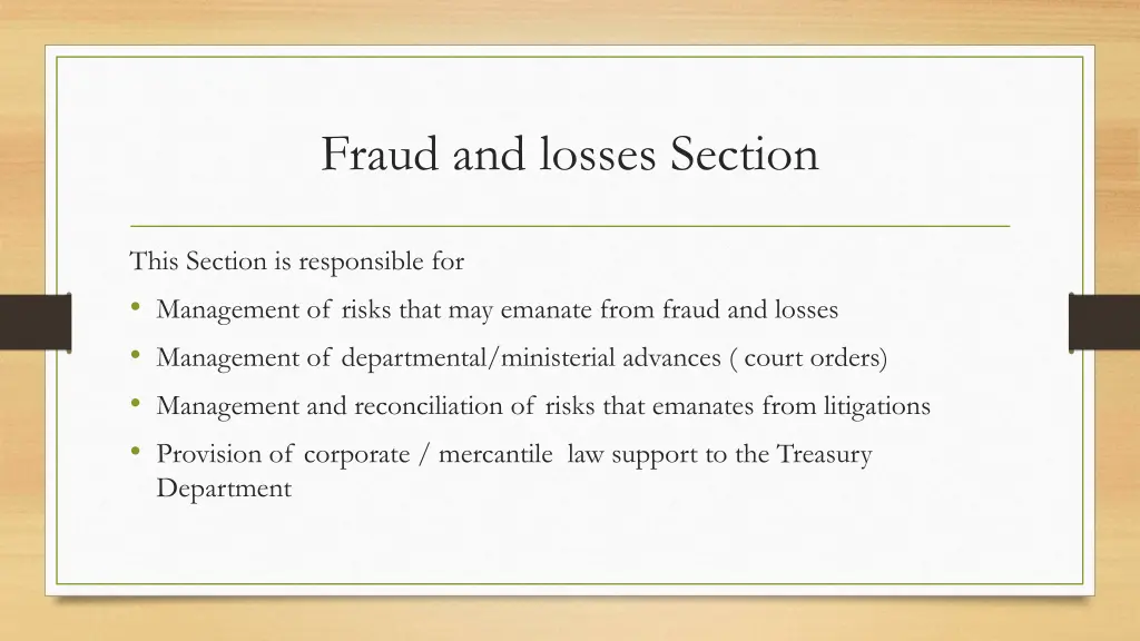 fraud and losses section