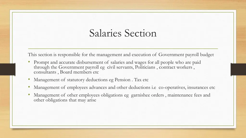 salaries section