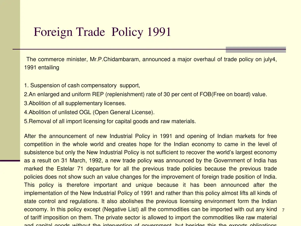 foreign trade policy 1991