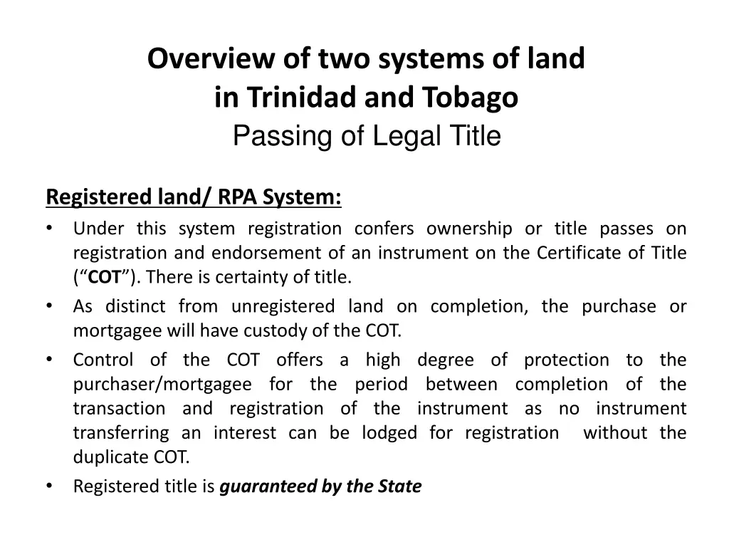 overview of two systems of land in trinidad 1