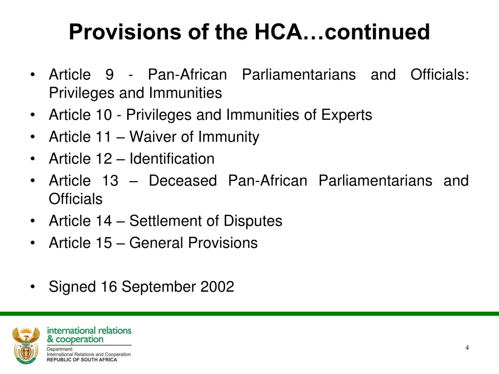 provisions of the hca continued