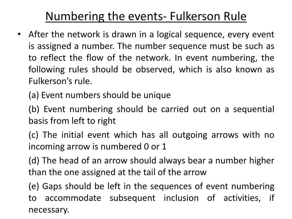 numbering the events fulkerson rule