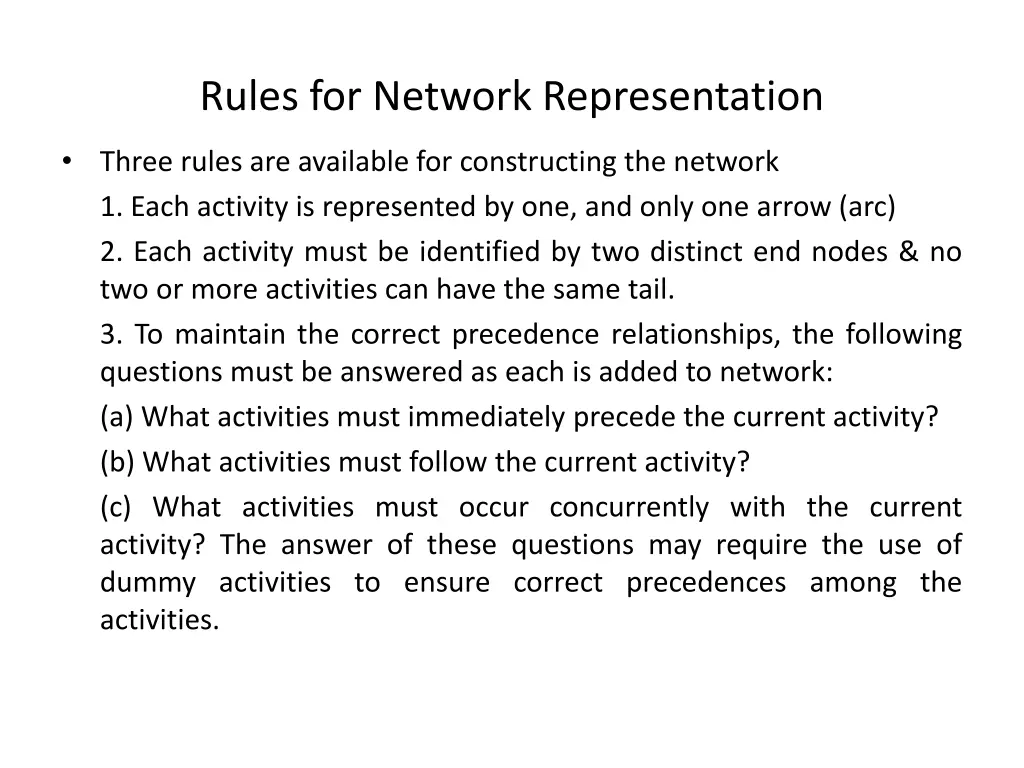 rules for network representation