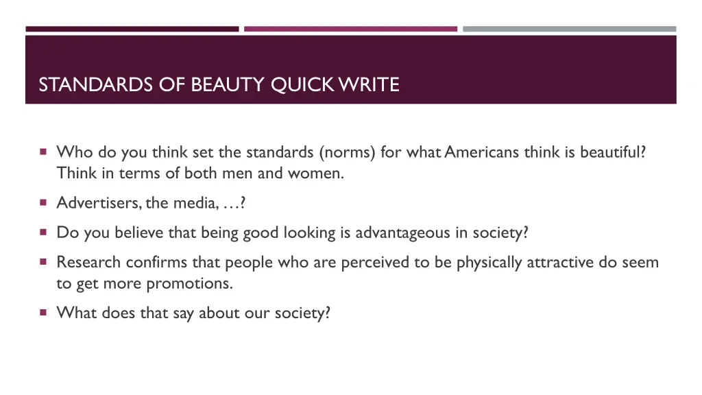 standards of beauty quick write