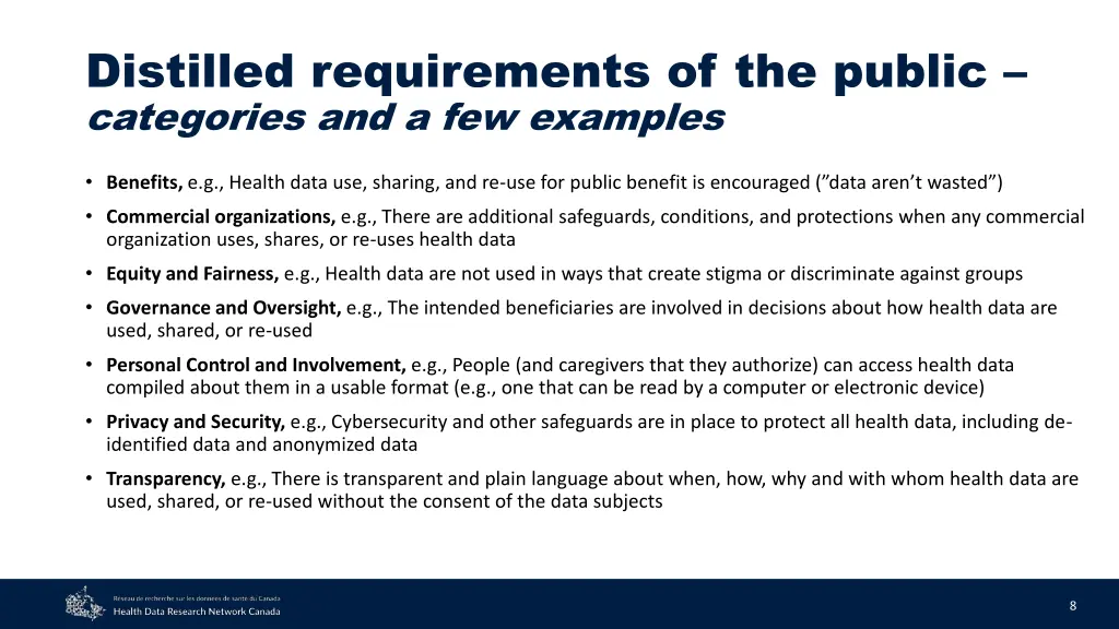 distilled requirements of the public categories