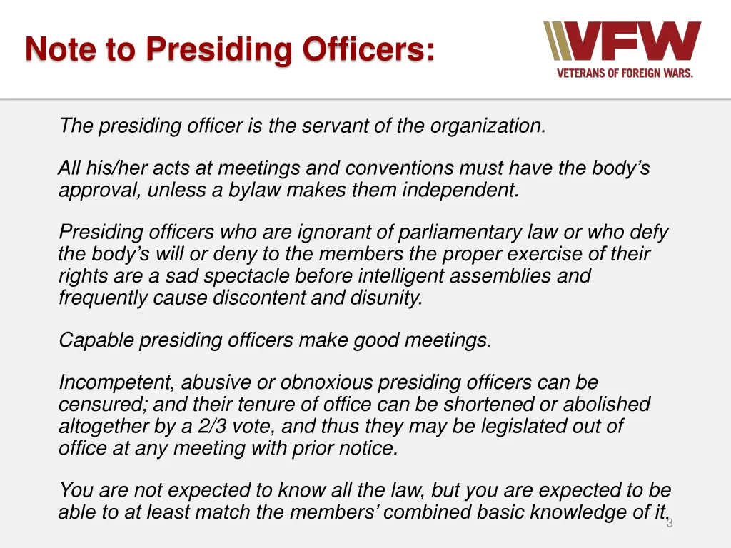 note to presiding officers