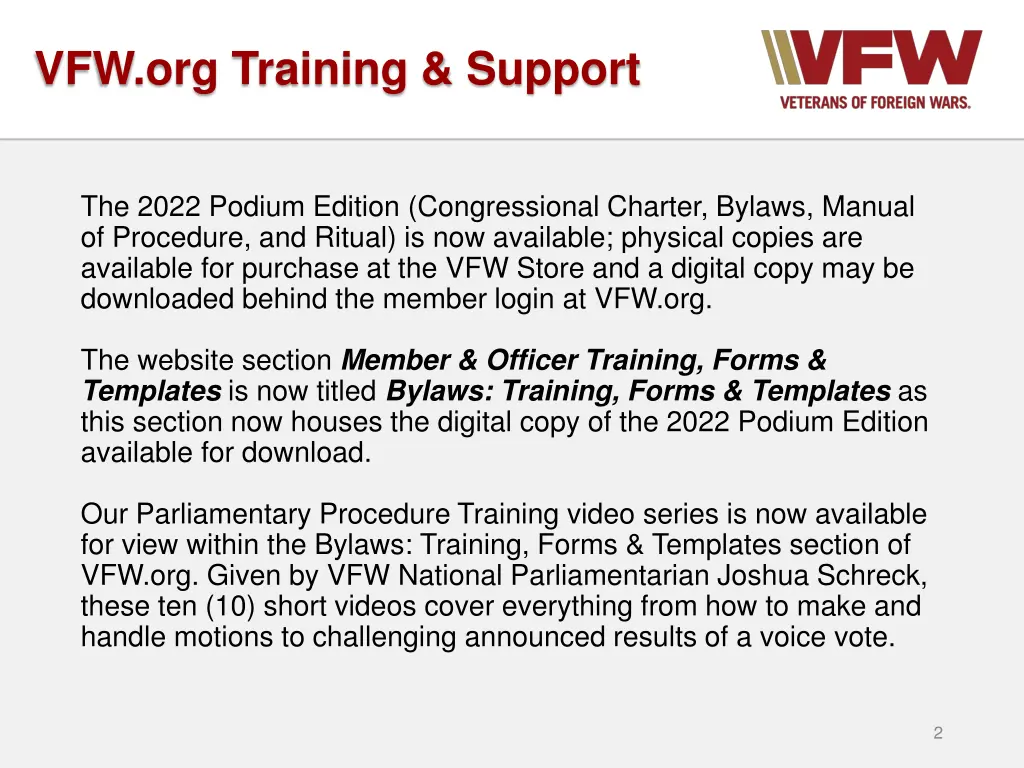 vfw org training support