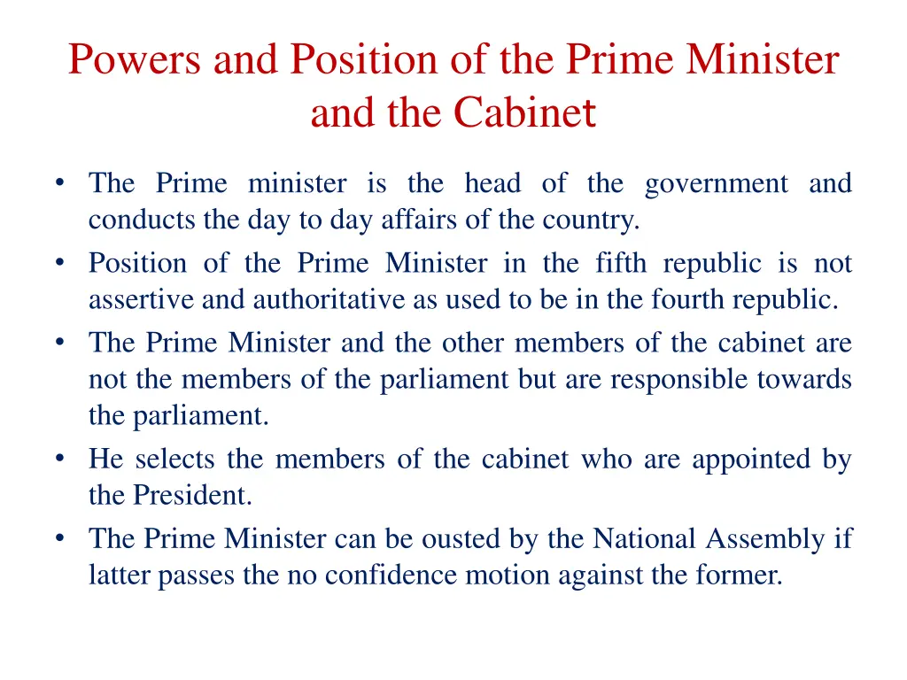 powers and position of the prime minister