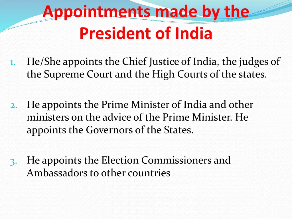 appointments made by the president of india