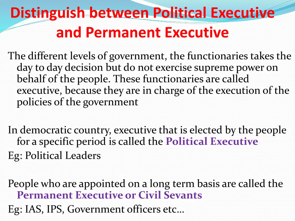 distinguish between political executive