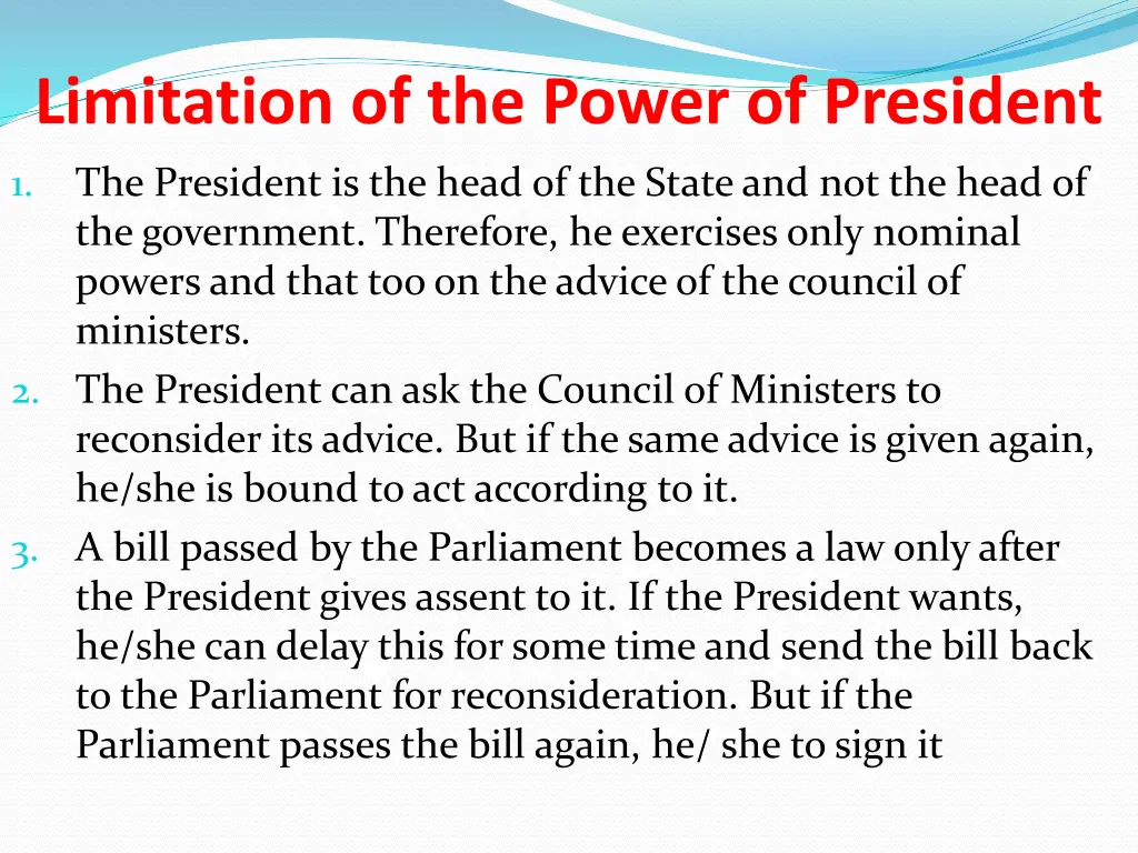 limitation of the power of president