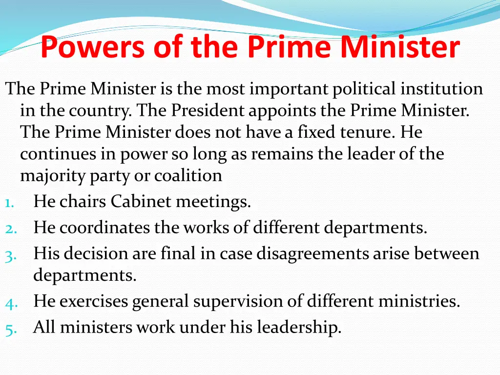 powers of the prime minister