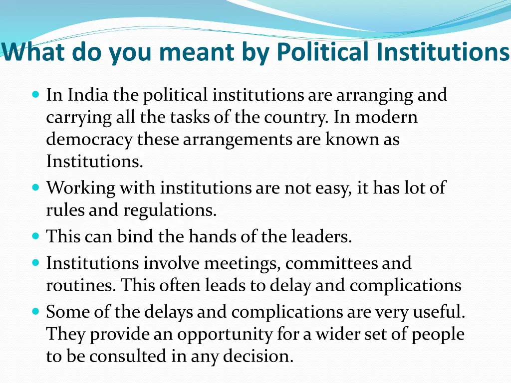 what do you meant by political institutions