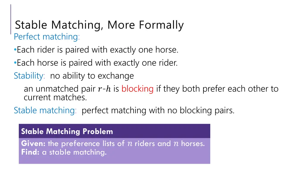 stable matching more formally perfect matching