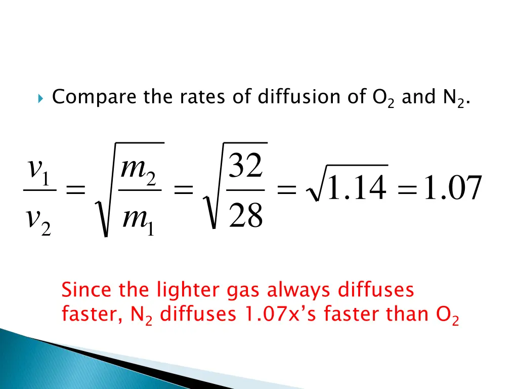 compare the rates of diffusion of o 2 and n 2