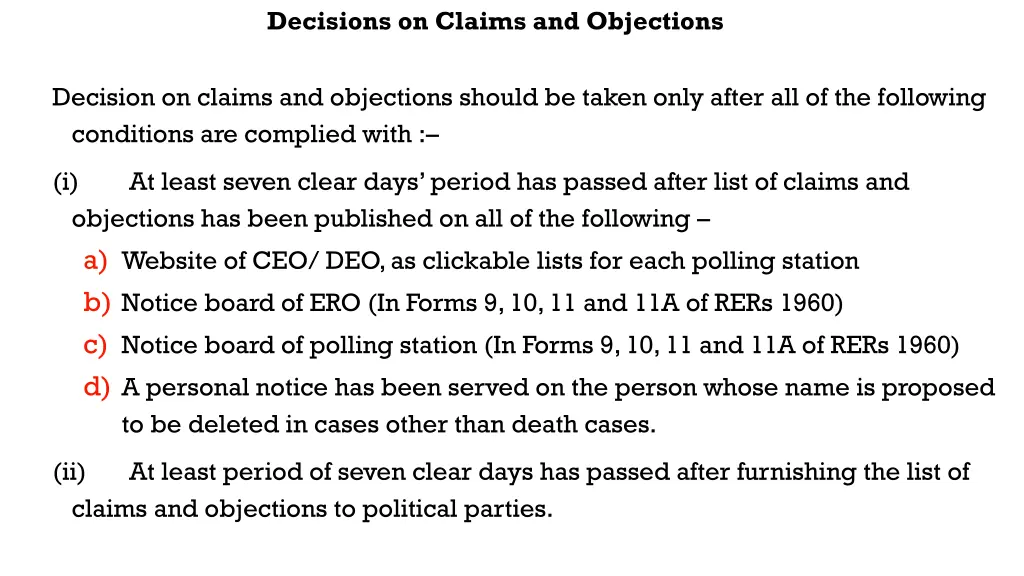 decisions on claims and objections