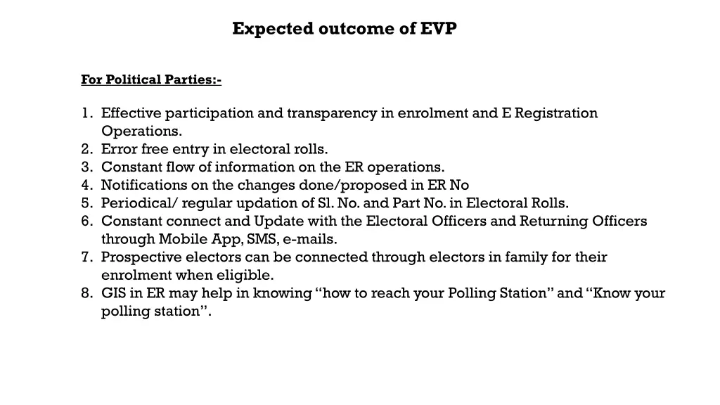 expected outcome of evp 2