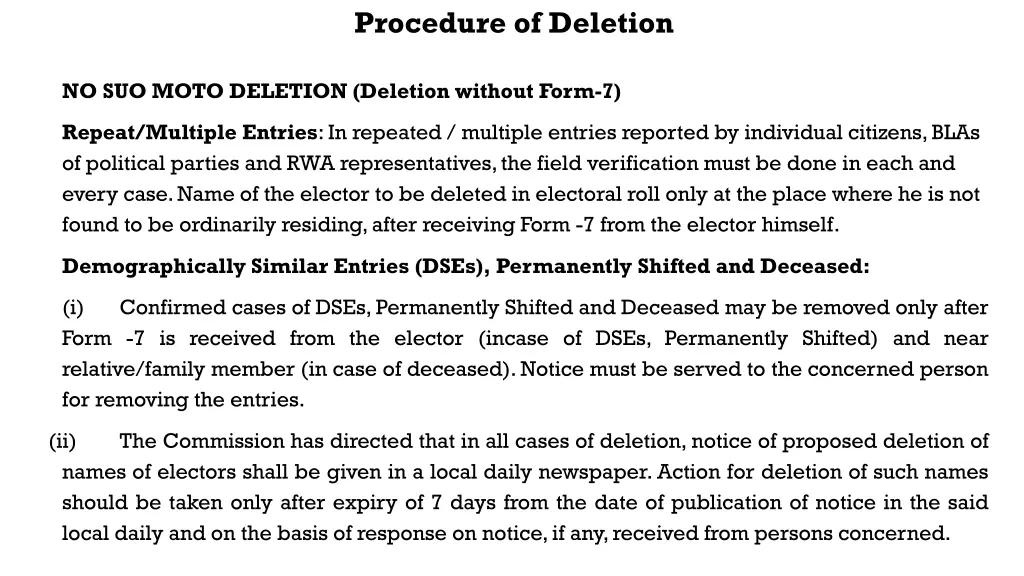 procedure of deletion