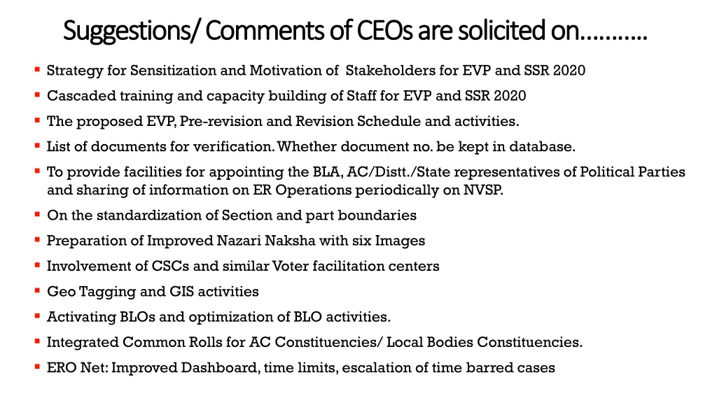 suggestions comments of ceos are solicited