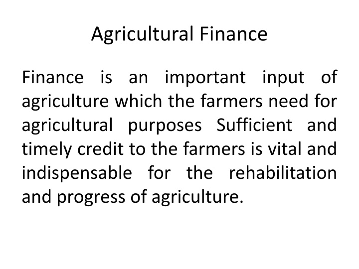 agricultural finance