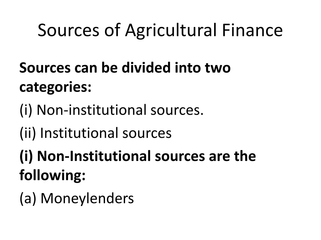 sources of agricultural finance