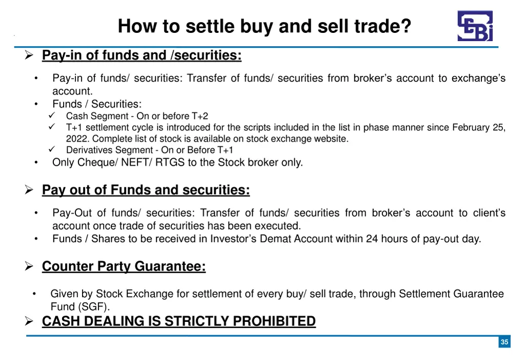 how to settle buy and sell trade