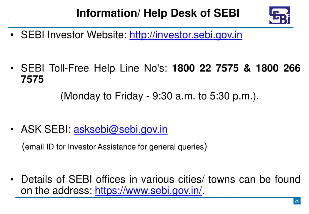 information help desk of sebi