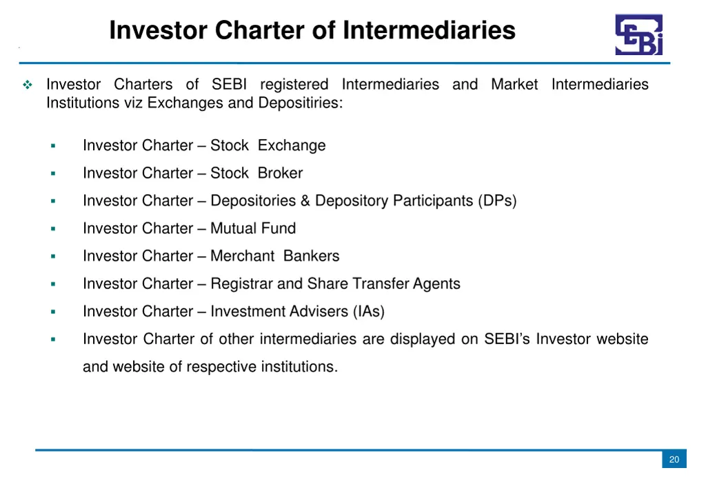 investor charter of intermediaries