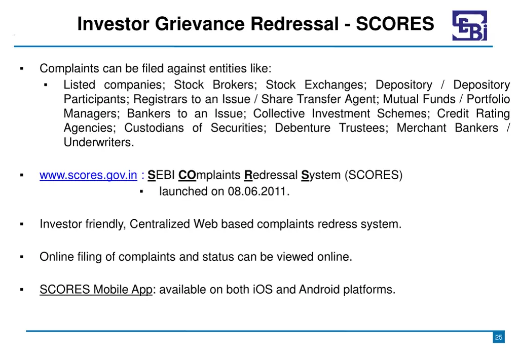 investor grievance redressal scores