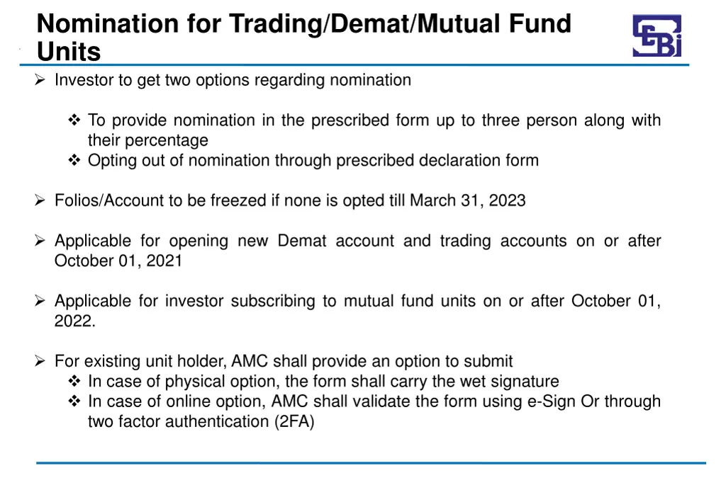 nomination for trading demat mutual fund units